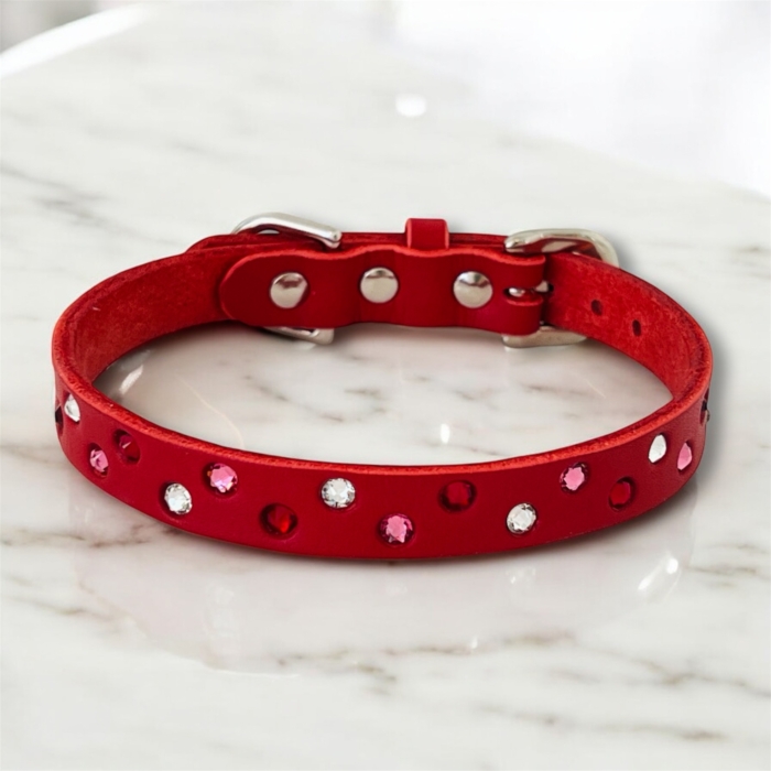 ラインストーン埋込首輪　レッド《ストロベリー・レッド》