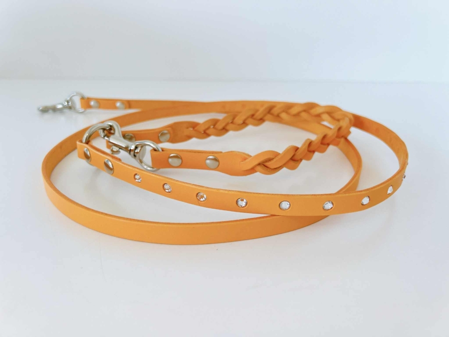 三つ編みラインストーン埋込リード　オレンジ